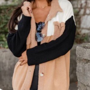 NWOT Black & Brown Colorblock Knit Shacket